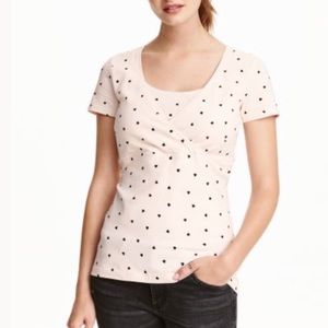 H&M Mama Light Pink Black Heart Print Nursing Top V-Neck Size Large